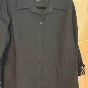 Maurada Elegant Black Button Down Shirt with Lace Sleeves.. Size 14
